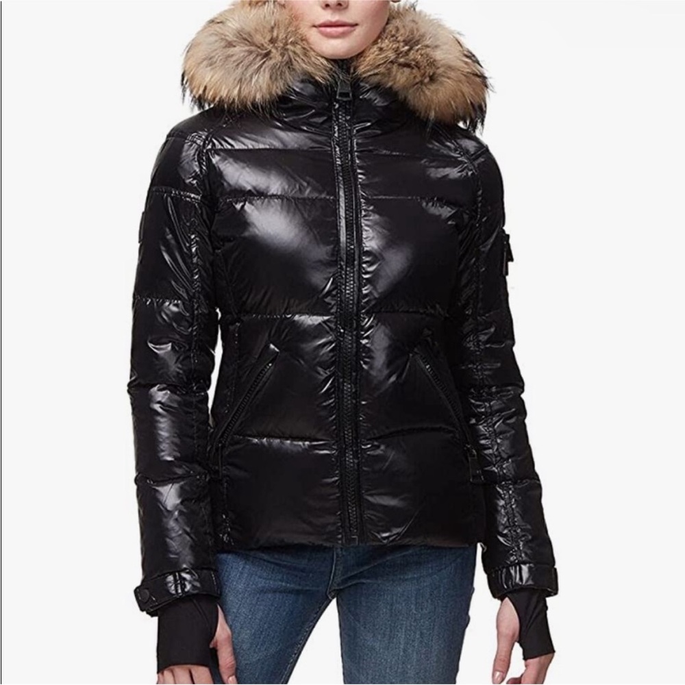 SAM. Black Puffer Jacket with Real Fur Trim